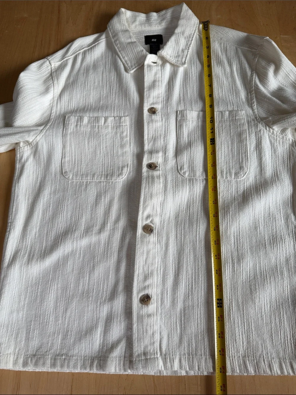 H&M Cream Textured Button-Front Shirt Jacket